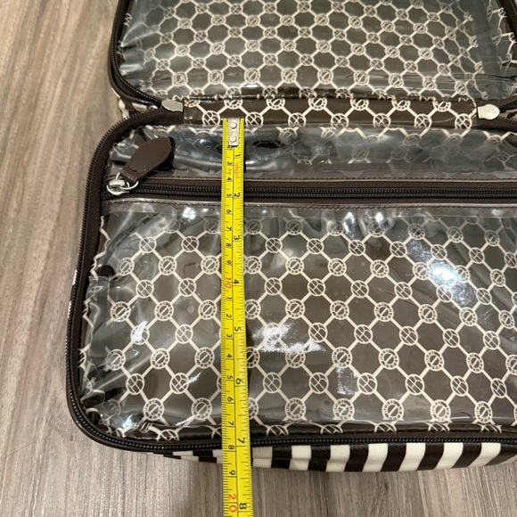 Henri Bendel Chic Vintage Brown and White Striped Cosmetic Bag - Picture 12 of 13